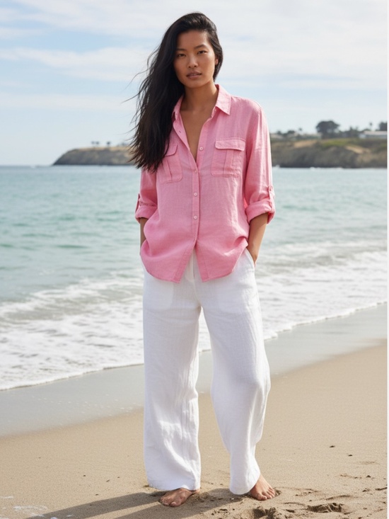 INC International Concepts Tops - INC International Concepts Shirt Blouse Top Sz 14 XL Pink LINEN Button Down